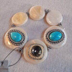 Chico's NWT MOP & Faux Turquoise Stetchy Bracelet